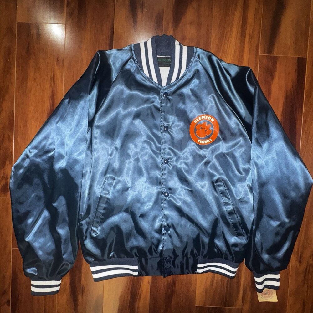 Vintage Clemson Tigers Satin Jacket Mens L USA Bridgeport Snap Bomber NWT